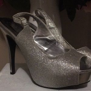 Michaelangelo Sling Silver-Glitter Pageant Heels